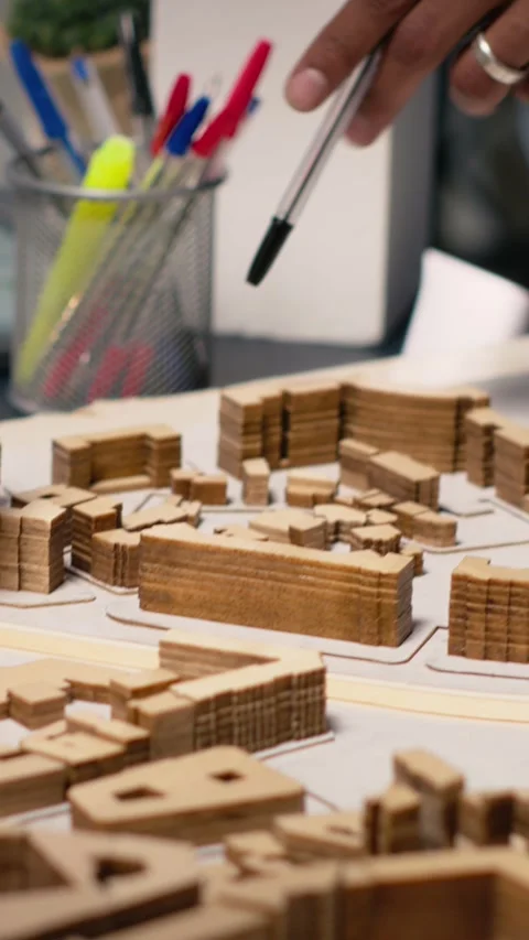 Vertical Video Close up of engineers team creating the property layout for site Stock Footage 316186857