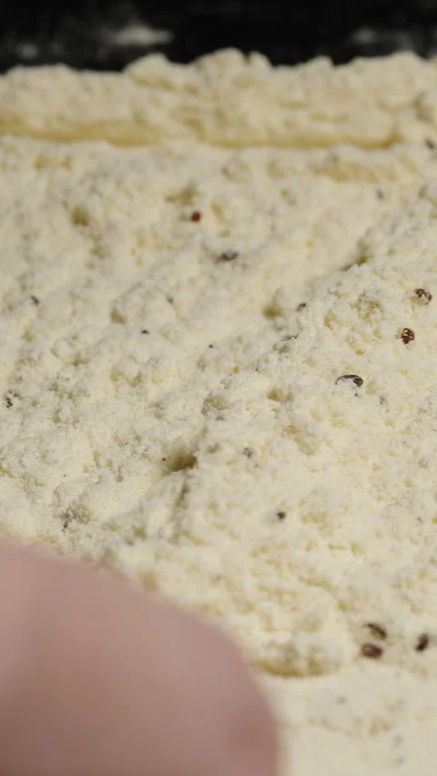 Vertical video. close-up of flour with parasitized small eggs of the beetle Video stock 283305399