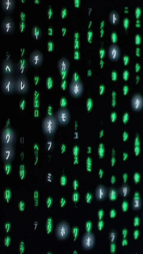 Vertical video. Close-Up of Green and White Matrix-Like Code on a Black Screen, Stock Footage 281459617