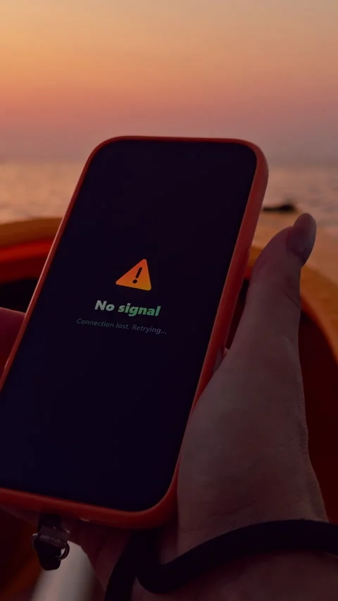 Vertical video. Close Up Hand Holding Smartphone Showing No Signal Message While Stock Footage 329641272