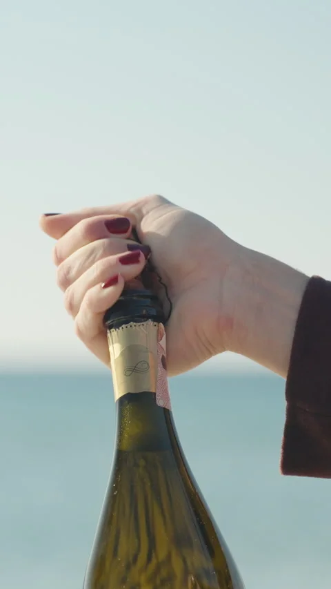 Vertical video. Close-Up of a Hand Opening a Champagne Bottle with the Cork Vidéo 297595280