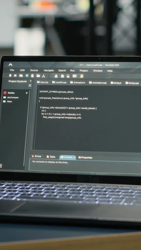 Vertical video Close up of laptop in empty AI company office Stock Footage 323142120