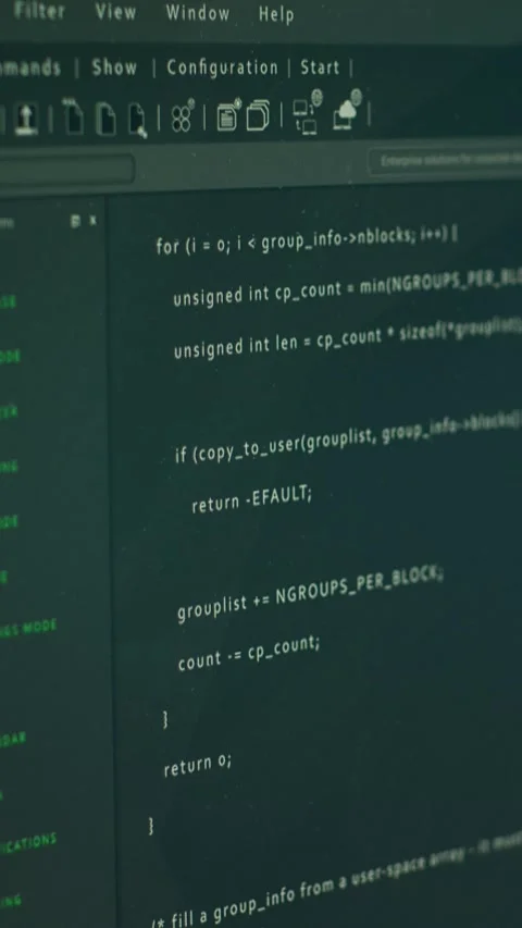 Vertical video Close up of lines of code running on computer display in modern Stock Footage 280610154