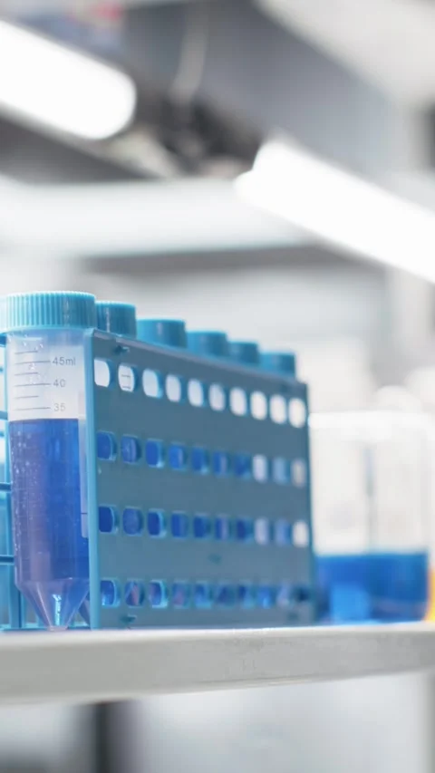 Vertical video Close up of microscope in lab next to computer monitor displaying Stock Footage 319505395