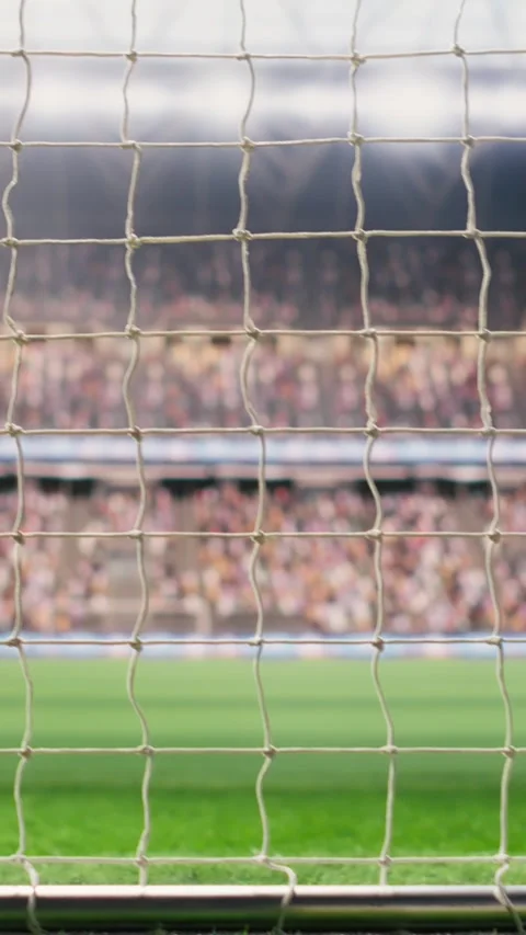 Vertical Video Close-up net with rope on football field near goal post creating Stock Footage 338047402