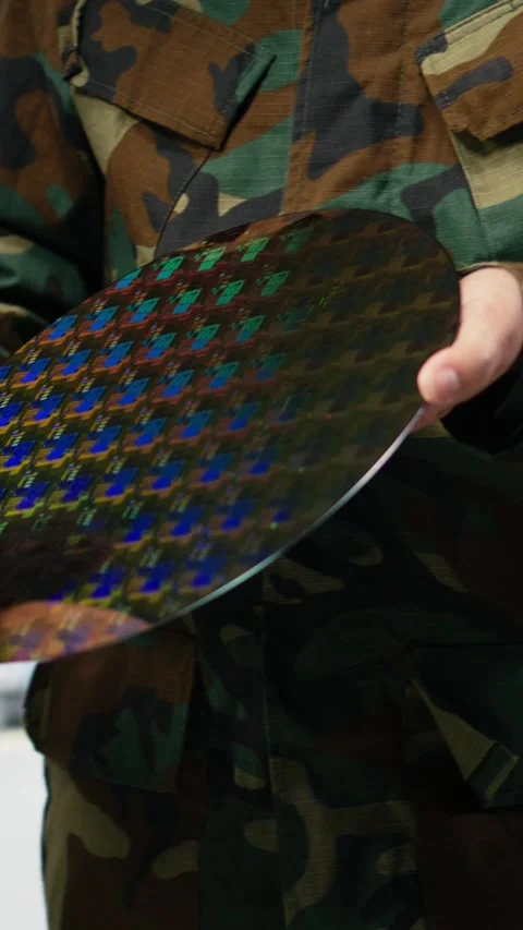 Vertical video Close up of silicon wafer used by government to upgrade national Stock Footage 333614954