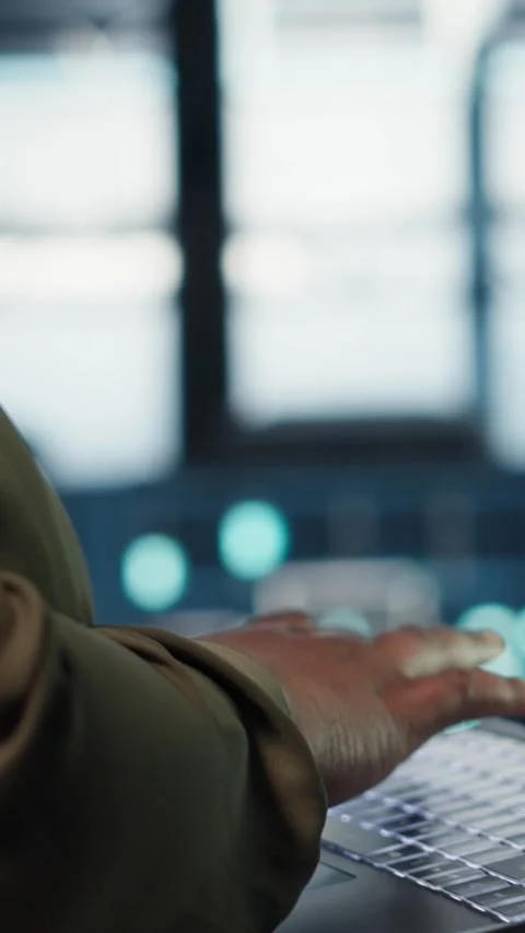 Vertical video Close up of software developer working in data center to optimize Stock Footage 316860721