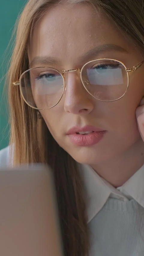 Vertical video. Closeup portrait of smiling businesswoman working Stock Footage 340979670