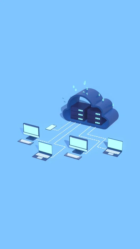 Vertical Video Cloud Computing Animation Showing Data Storage and Connectivity. Stock Footage 313852113