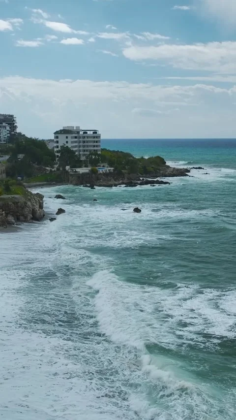 Vertical Video of Cloudy Sky and Rough Moving Sea Surface Stock Footage 342317666