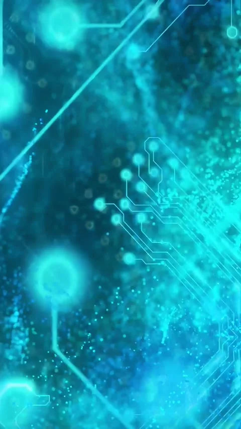 Vertical video: Cluster glowing sending pulses via teal network nodes pulsing Stock Footage 328331840