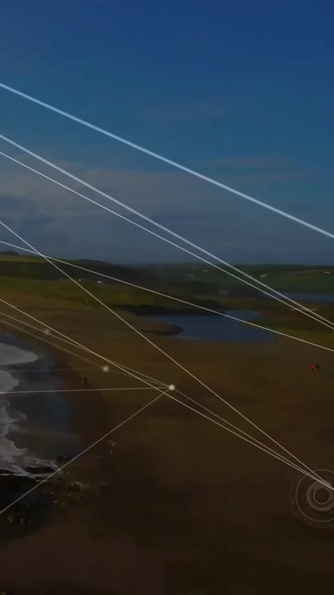 Vertical video: Coast showing animated network after scan, monitoring nodes and Stock Footage 334381935