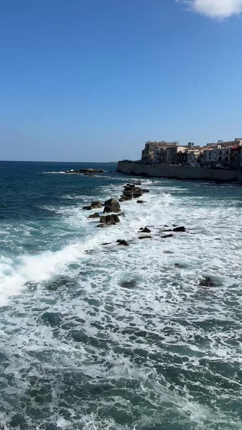 Vertical Video of Coastline Town Syracuse Sicily Video 4K Stock Footage 304822650
