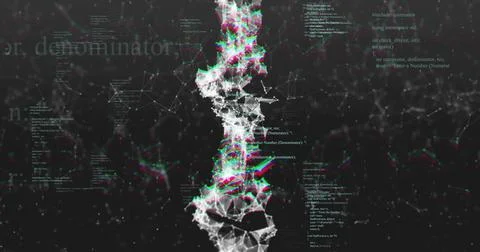 Vertical video: Code animating central filament, glitching RGB and pulsing data 스톡 사진