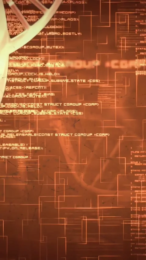 Vertical video: Code brightening, helix rotating and sliding, grids animating, Stock Footage 329613232