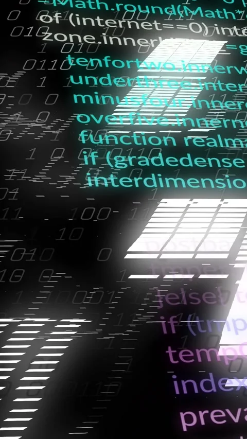 Vertical video: Code column shifting as bright panel enters, revealing tokens Stock Footage 329552727