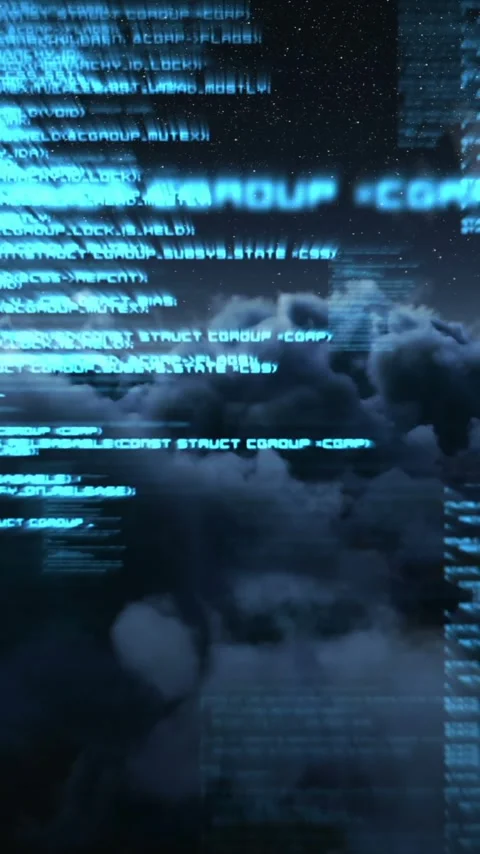 Vertical video: Code columns appearing sparking cyan panels floating scrolling, Stock-Footage 348383521