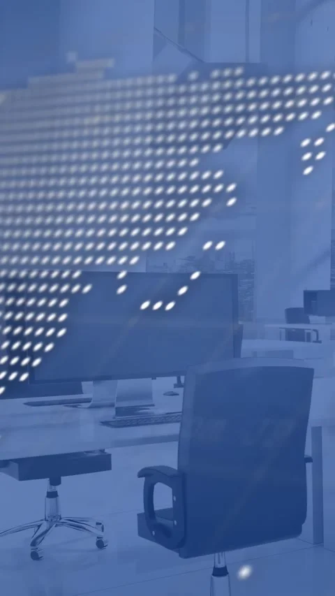 Vertical video: Code flickering sparking blue dot layer shifting into map, Stock Footage 332687314