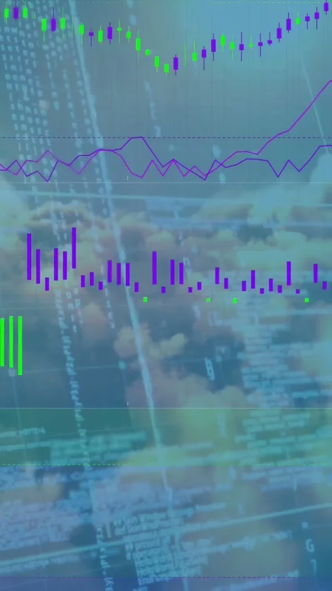 Vertical video: On code loading, data overlay animating candles, bars, lines Stock Footage 334836842