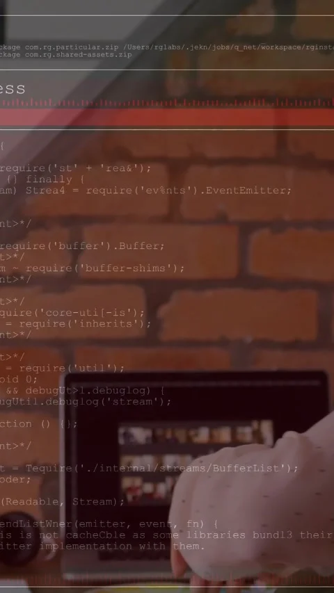 Vertical video: Code overlay scrolling across frame, woman dev leaning, typing, Stock Footage 333835732