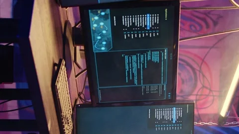 Vertical video Code running on PC in underground base Stock Footage 255251780