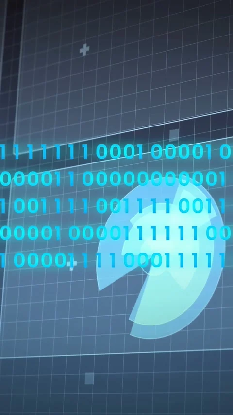 Vertical video: Code starting radar rotating with binary streams sliding across Stock Footage 332687215