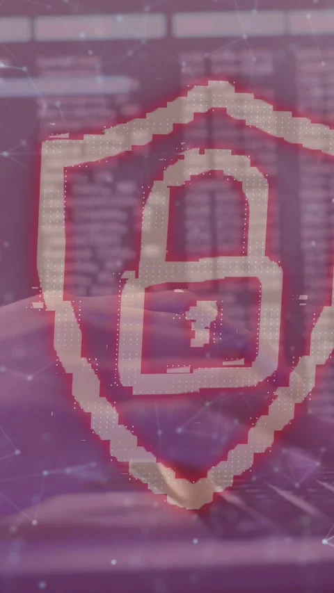 Vertical video: Code stream starting shield forming on screen, showing padlock Video stock 335355446