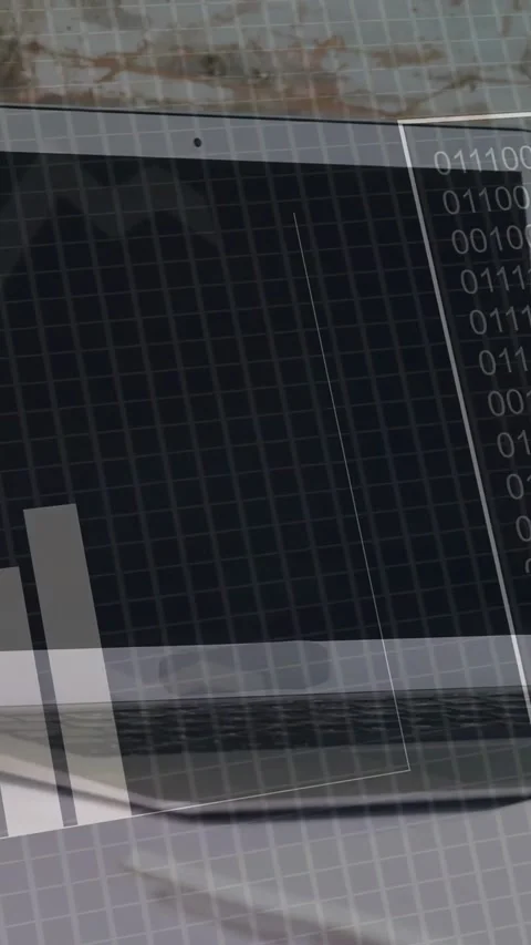 Vertical video: Collecting data, laptop UI animating rising bars and sliding Stock Footage 334792730