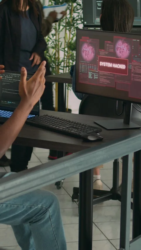 Vertical video: Company developer writing code encounters system failure Stock Footage 218575970