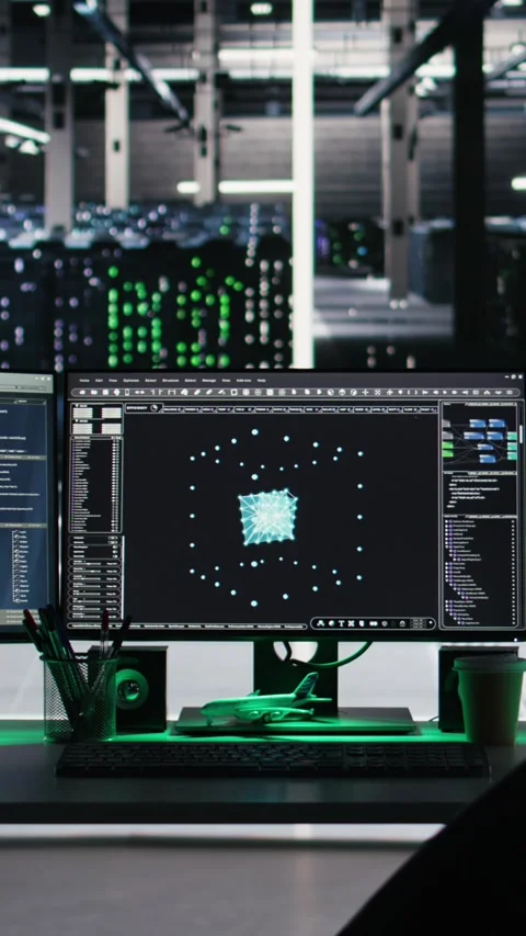 Vertical video Computer in data center managing network resources using node Stock Footage 307969628