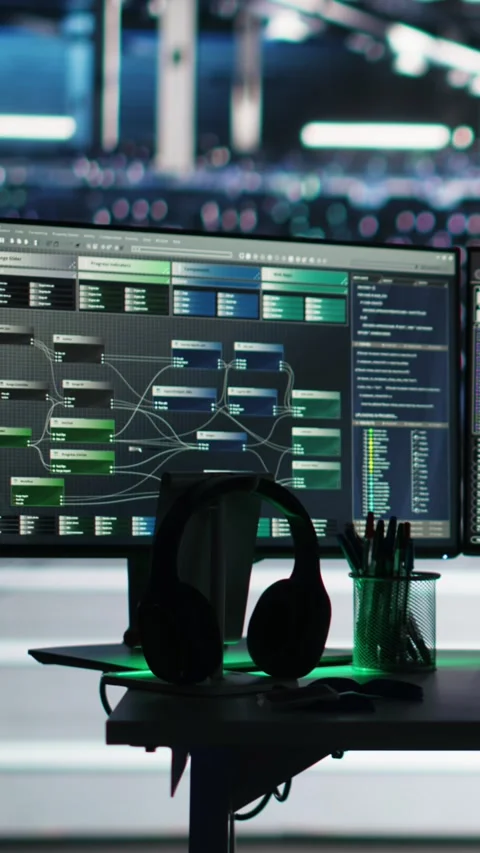 Vertical video Computer in data center managing network resources using node Stock Footage 307969885