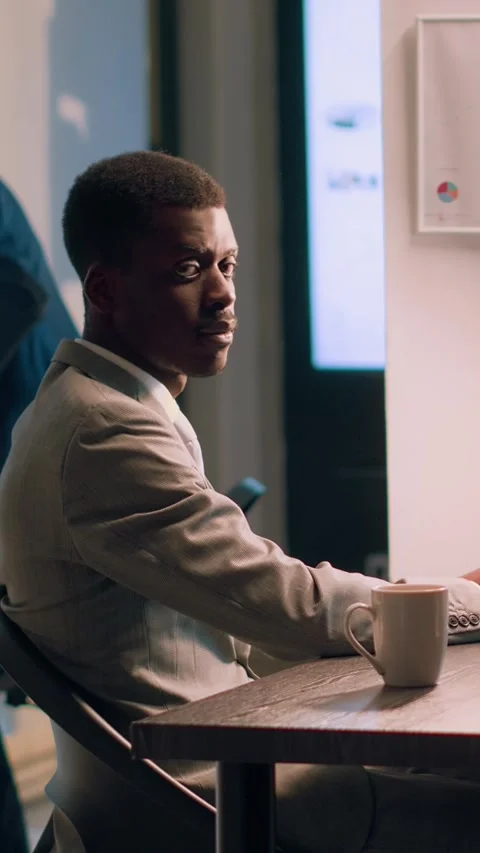 Vertical video Computer operator working nightshift Video stock 246529227