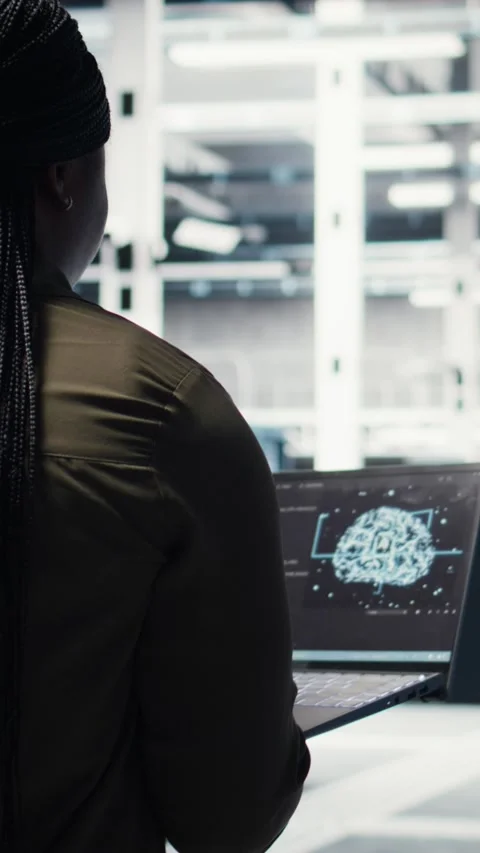 Vertical video Computer scientist doing data center automation using AI on Video stock 317054651