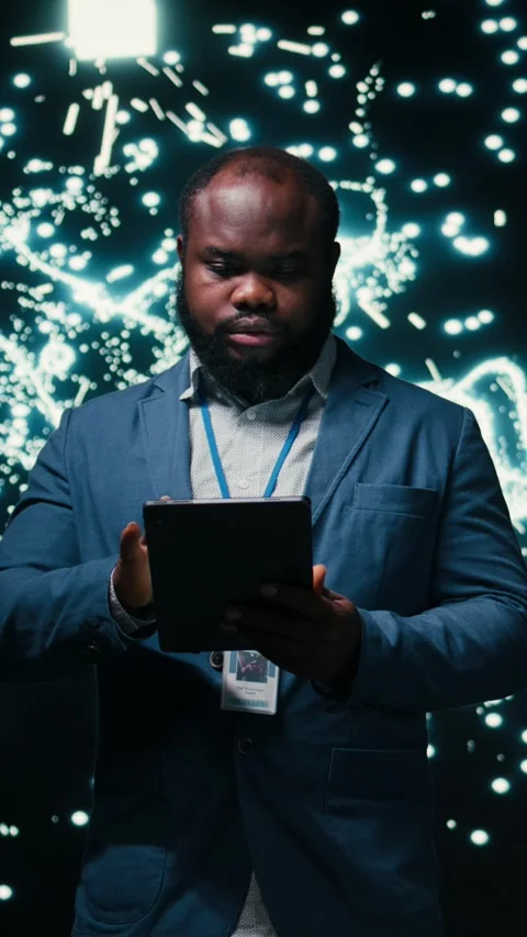 Vertical video Computer scientist optimizes neural network neurons map with Stock Footage 330028324