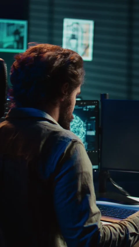 Vertical video Computer scientist updating AI, making it become sentient Stock Footage 266748749