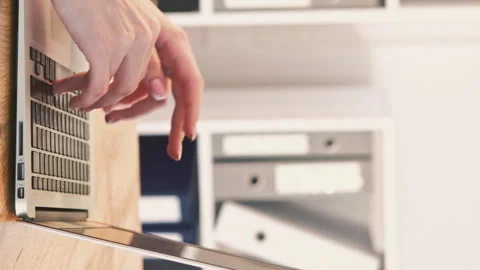 Vertical video computer typing office job woman Stock Footage 248913154