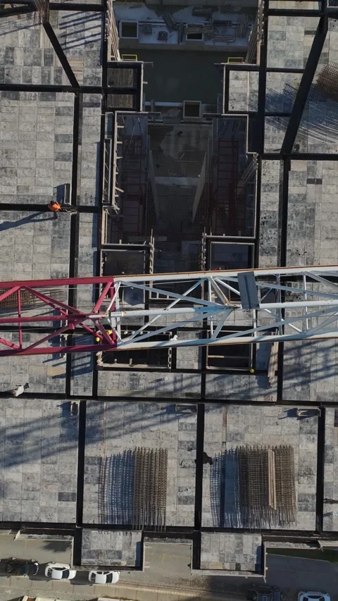 Vertical Video Concrete Building Skeleton with Open Layout and Repetitive Floor Stock Footage 342451434