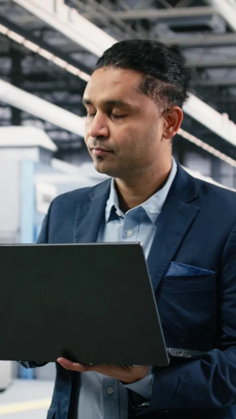 Vertical video Conducting study, laptop and portrait of smiling microchip Stock Footage 333615205