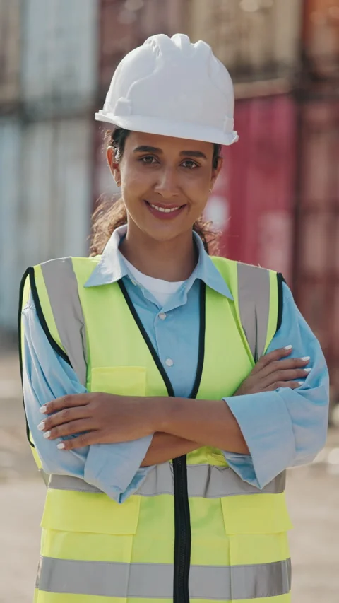 Vertical Video. Confident Female Engineer Standing With Arms Crossed at the Stock Footage 314260565