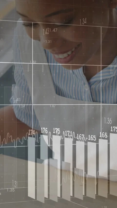 Vertical video: Cook smoothing dough hand initiating grid and 3D bars showing Stock Footage 333079691