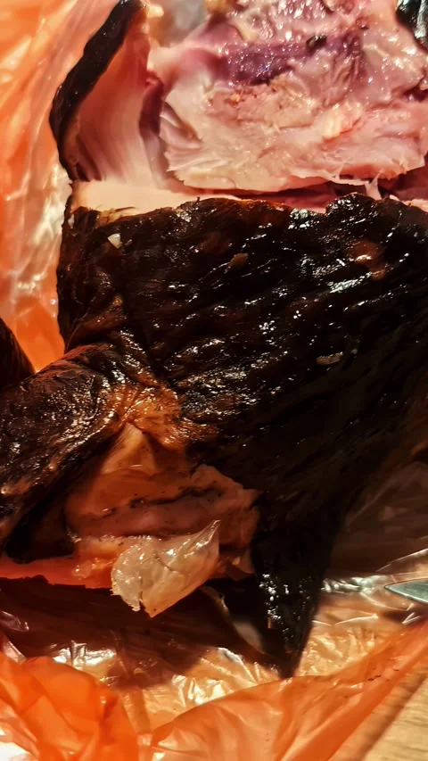 Vertical Video - Cooked Meat Close Up on Table Stock Footage 337929218