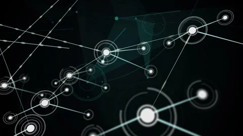 Vertical video: Core node emitting lines, spawning nodes and pulsing rings, Stock Footage 332772107