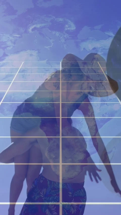 Vertical video: Couple adjusting straw hat, climbing on back, swinging posing Stock Footage 330273090