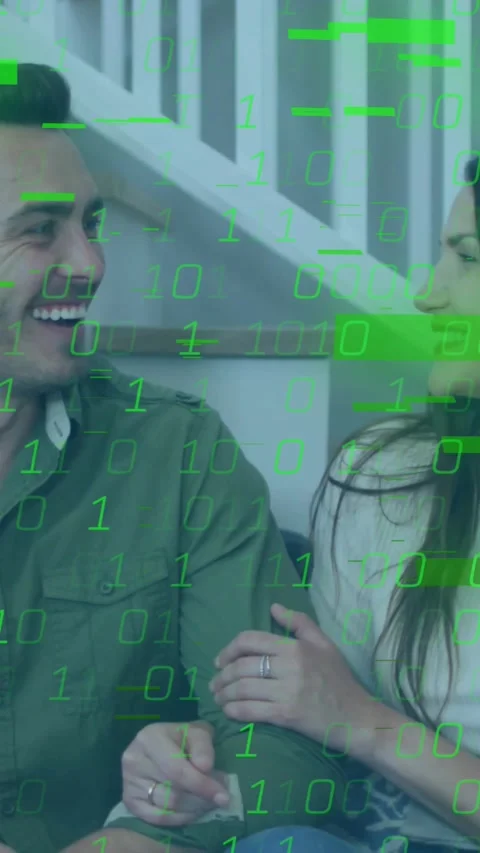 Vertical video: Couple checking receipt man tapping it causing tech 01 overlay Stock Footage 334604910