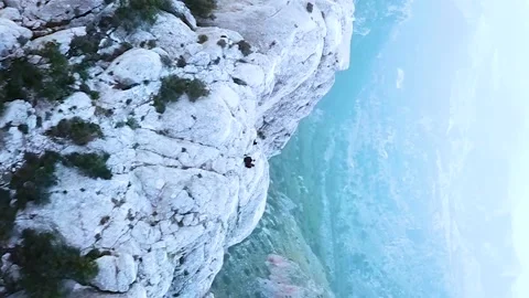 Vertical Video of a couple at the top of a mountain near Alicante in Spain. Stock Footage 145867076