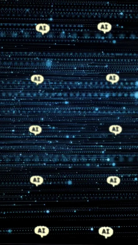 Vertical video: Cream AI bubbles scrolling center as blue clouds entering right Stock Footage 335678213