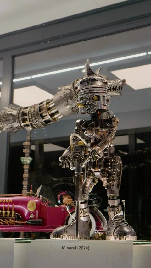 Vertical video Creative sculptures made from gun and recyclable metals in Stock Footage 316487474