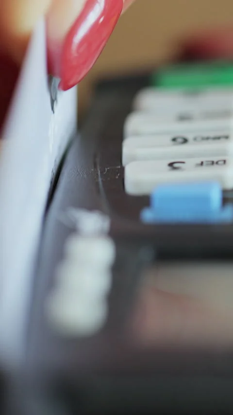 Vertical video. Credit card machine for money transaction. Stock Footage 345703227
