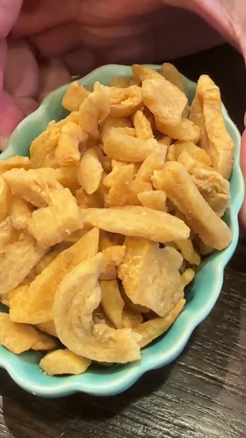 Vertical video of crispy pork crackling pieces Stock Footage 322967724