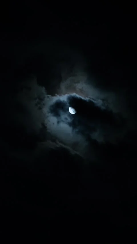 Vertical video crop. Moon and clouds in the night black sky. Clouds floating in Stock Footage 311939242